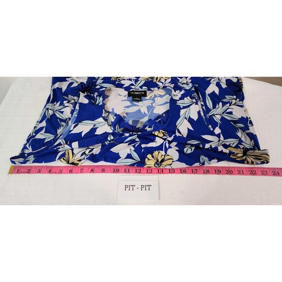 LIZ CLAIBORNE CAREER WOMENS XL BLUE FLORAL TROPICAL SLEEVELESS BLOUSE HAWAIIAN - Picture 9 of 10